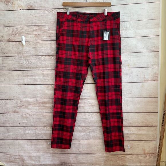 NEW WITH TAGS WETTA RED AND‎ BLACK PLAID PANTS - Picture 1 of 7